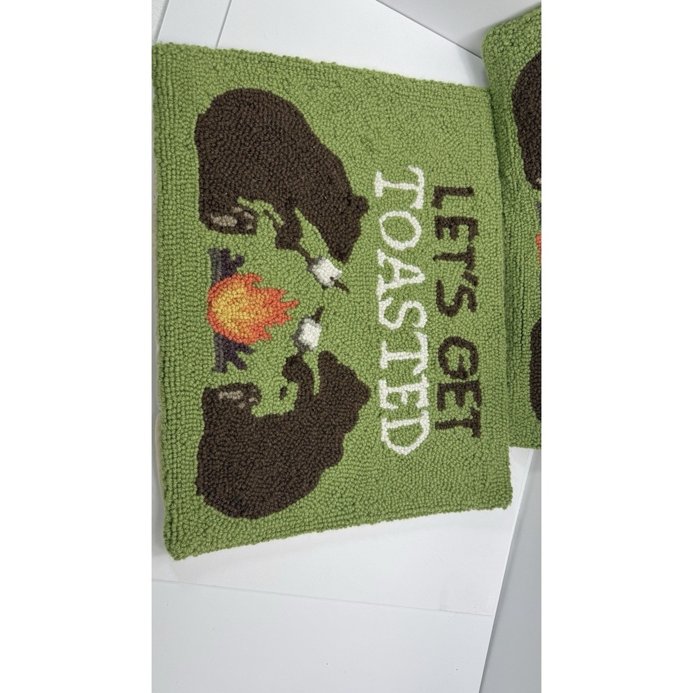 Peking Handicraft "Let's Get Toasted" Bear Campfire Hooked Two Pillow Shams Wool - Picture 3 of 12